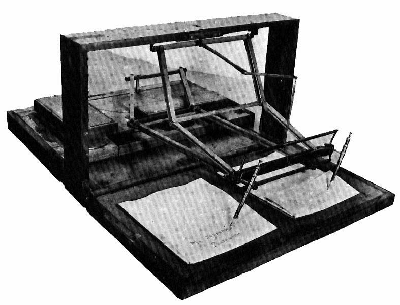 jefferson's polygraph copying machine, which duplicated letters as he wrote them, on display at monticello