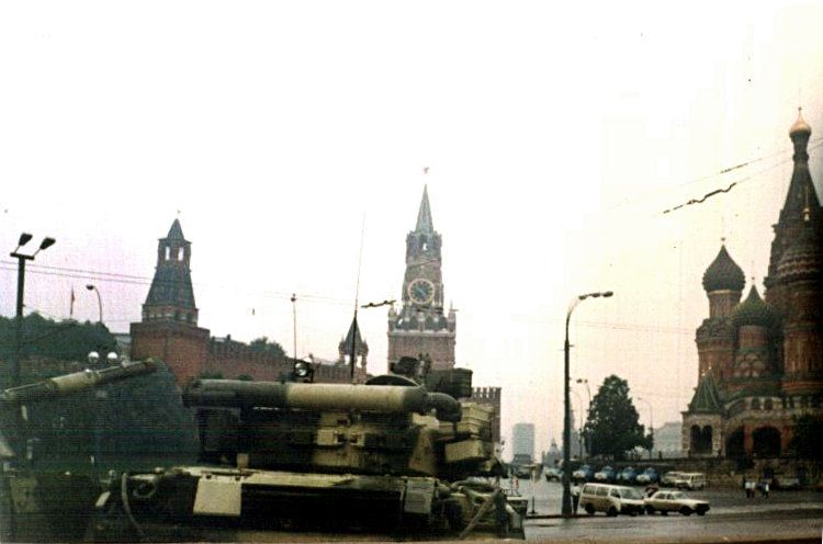Tanks in Red Square during the August 1991 coup attempt in Moscow