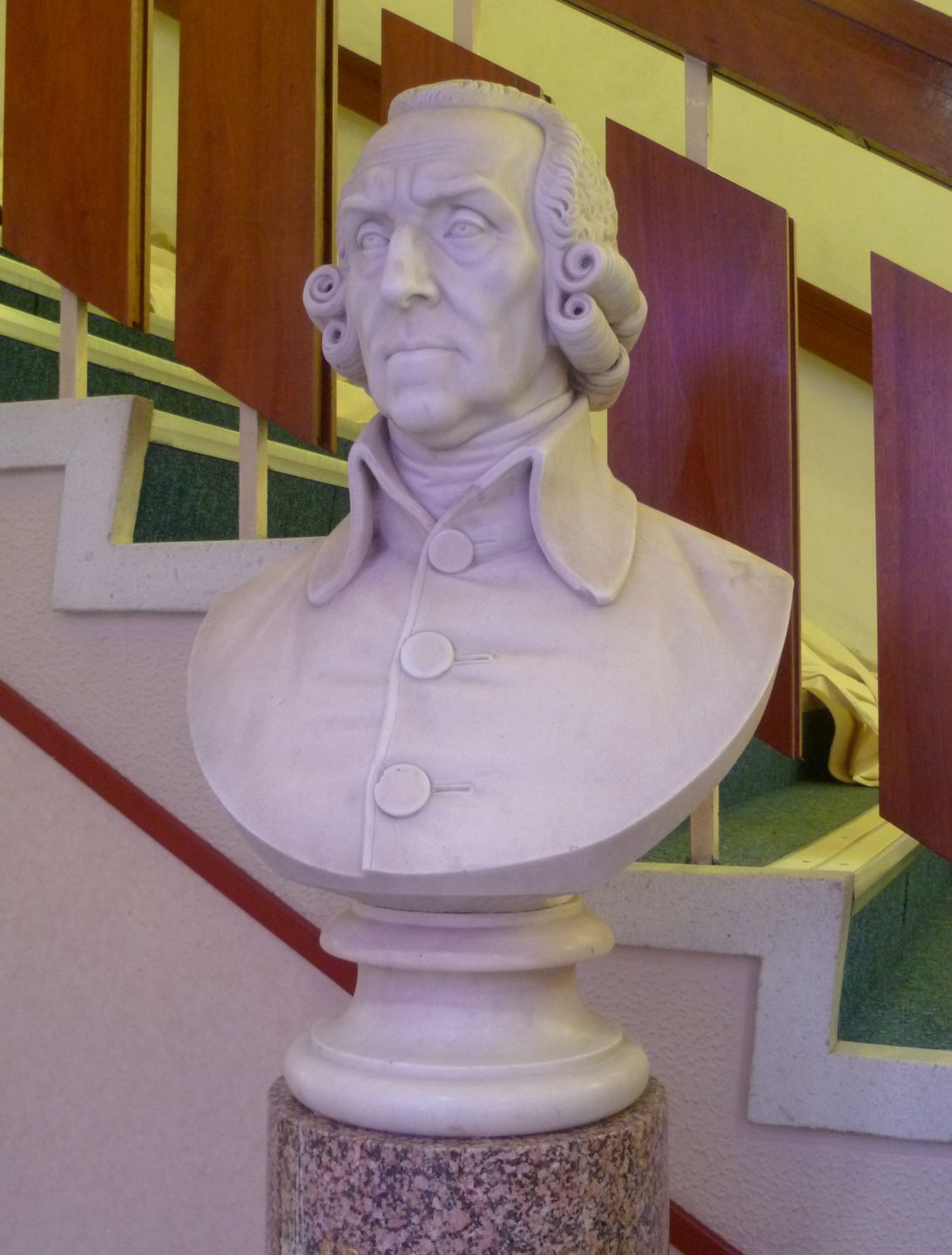 Bronze bust of Adam Smith at the Adam Smith Theatre in Kirkcaldy, Scotland