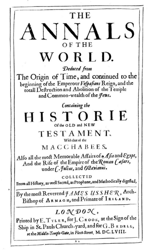 Title page of Ussher's Annals of the World, English edition