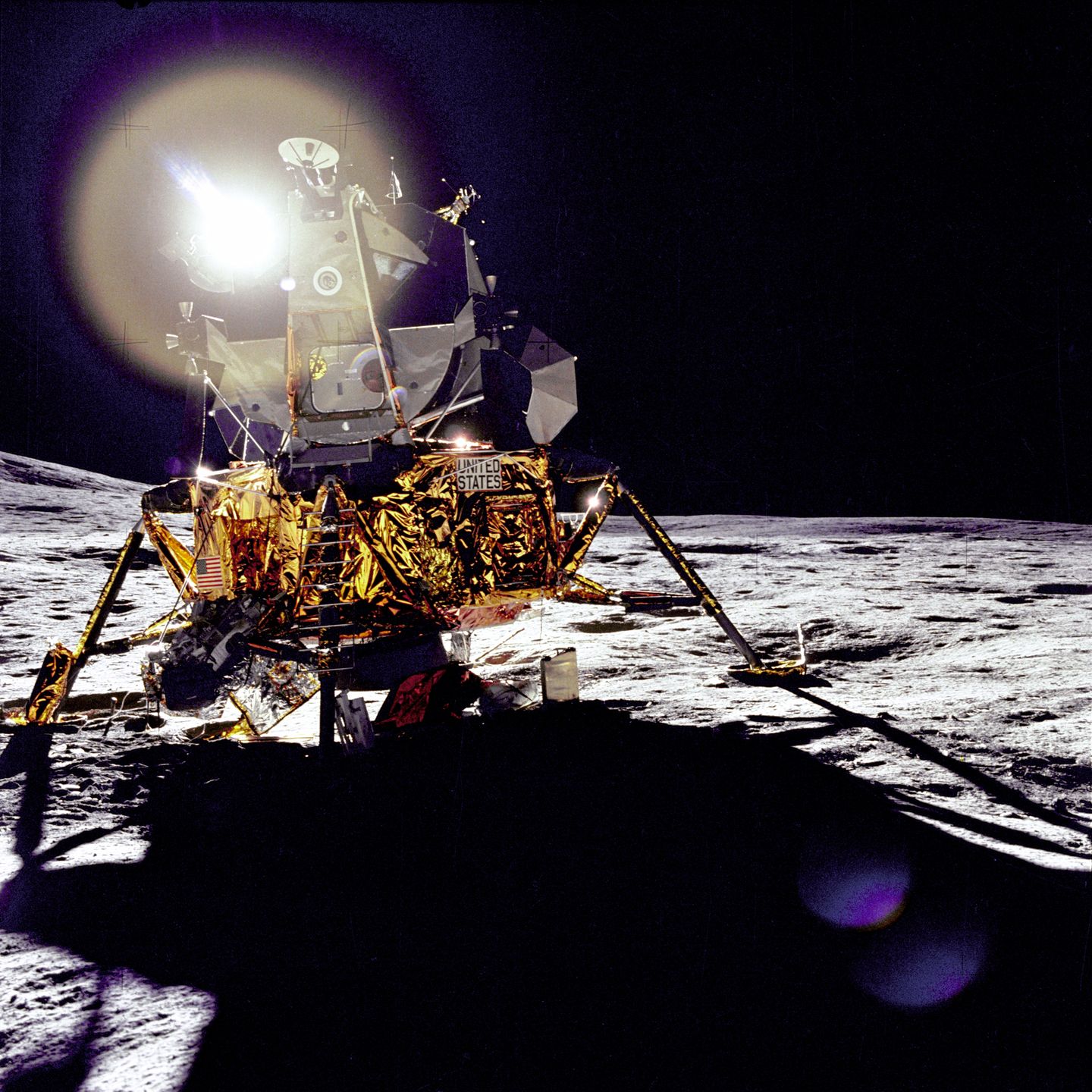 The Apollo 14 lunar module Antares standing on the Fra Mauro highlands of the Moon