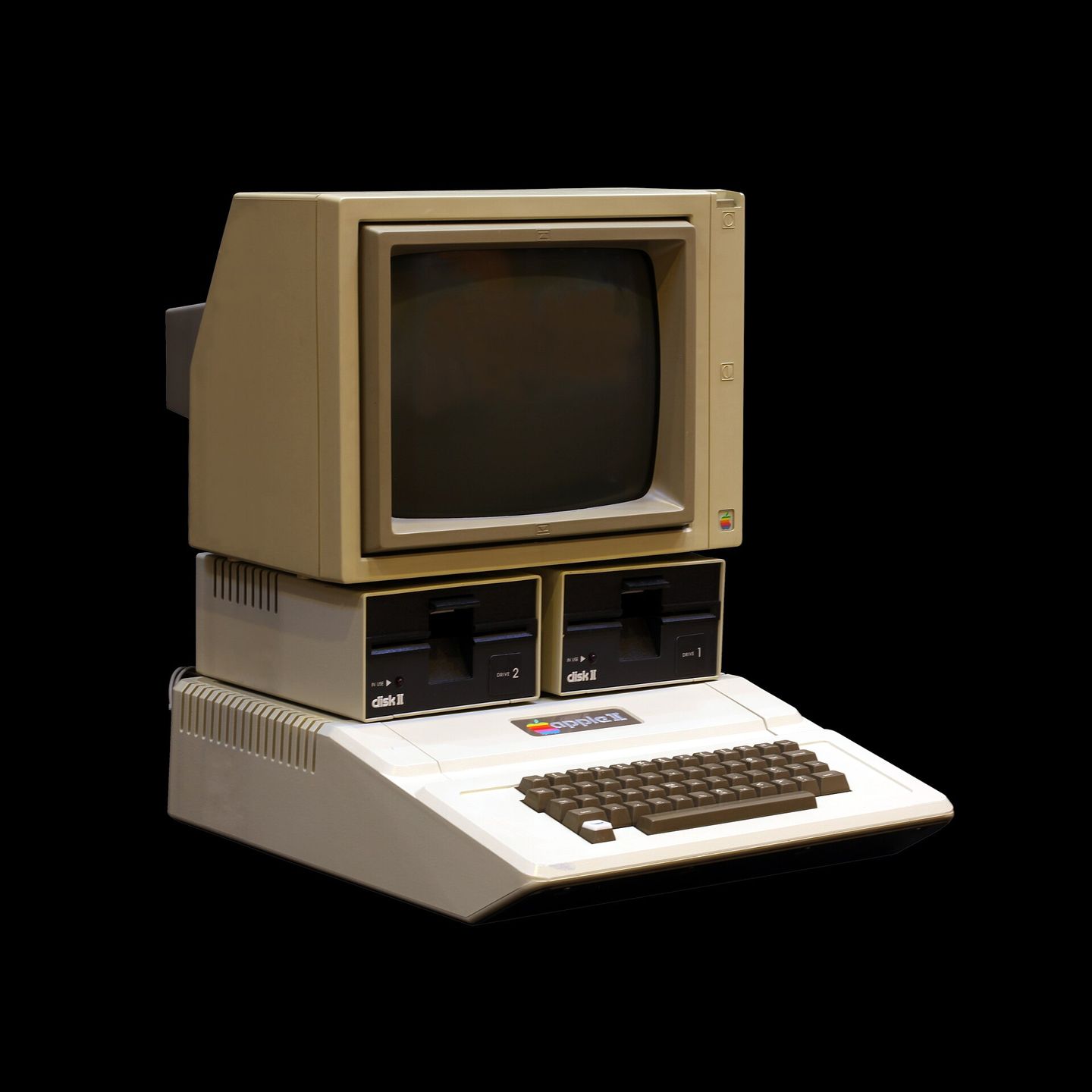 Apple II personal computer from 1977 with its beige plastic case and keyboard