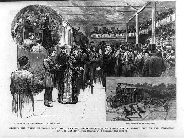Crowd receiving Nellie Bly at Jersey City at the end of her around-the-world journey