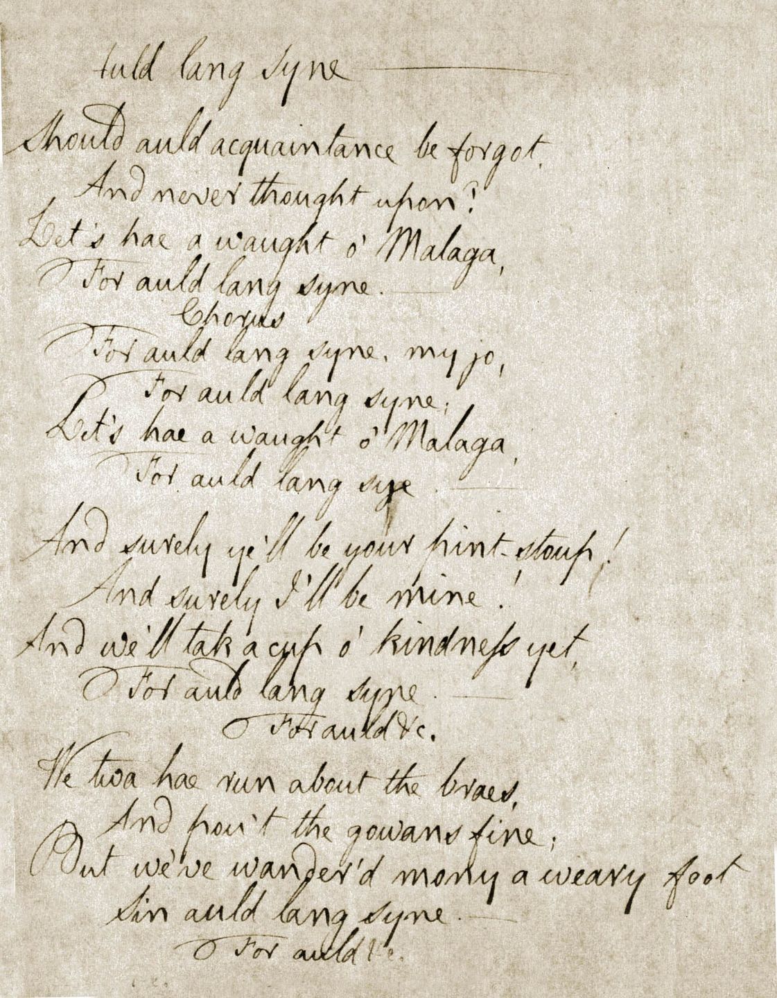 robert burns's handwritten manuscript of auld lang syne