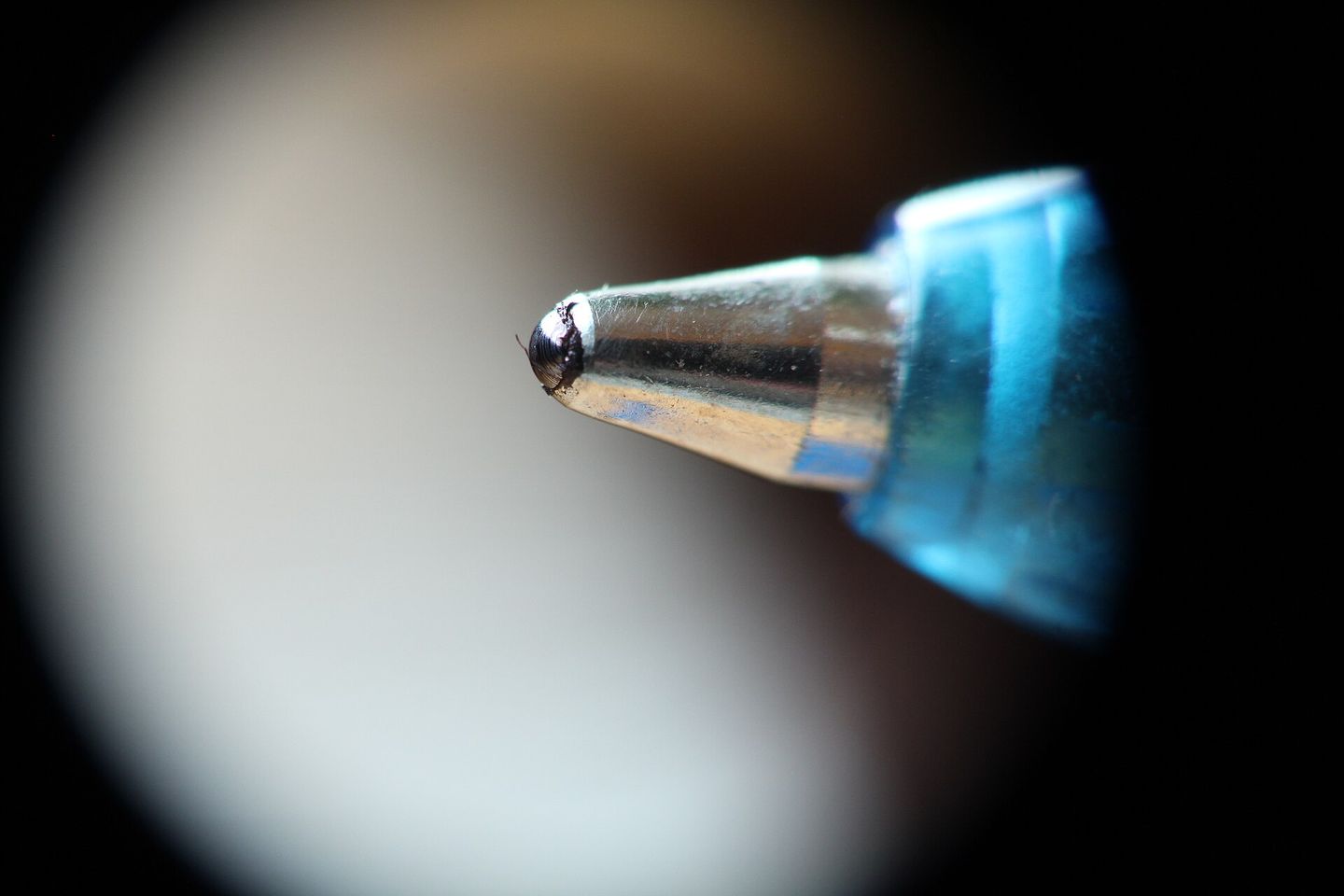 Close-up of a ballpoint pen tip