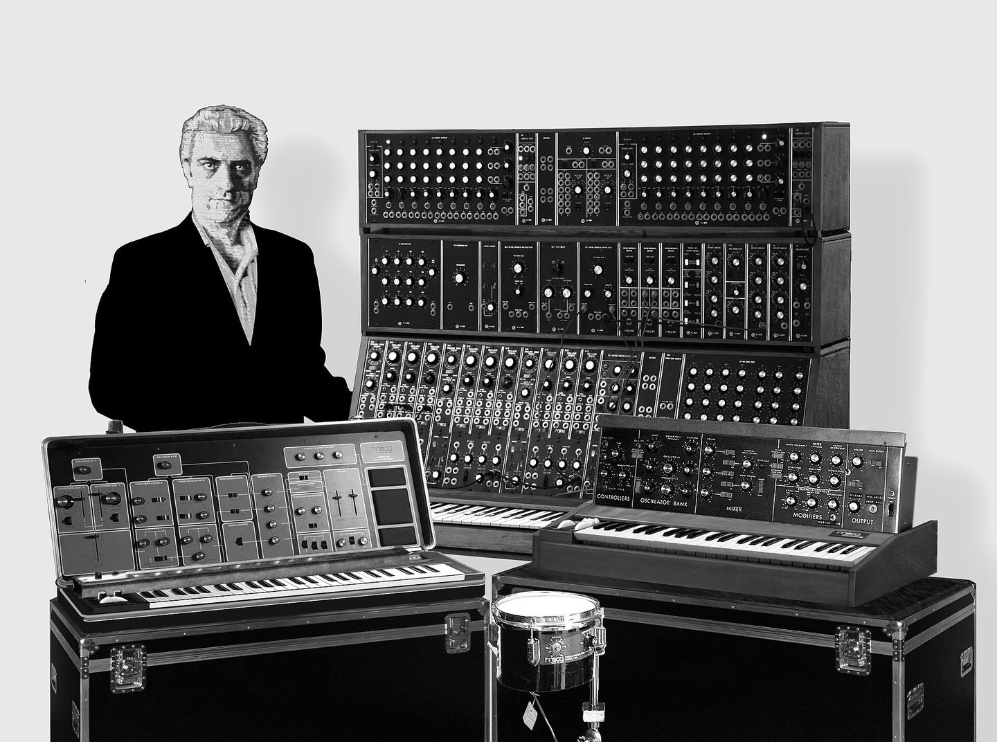 robert moog with his modular synthesizer