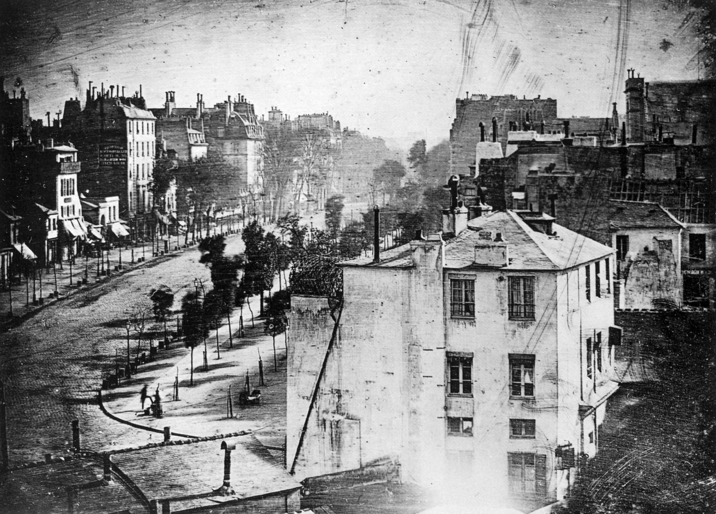 Boulevard du Temple, Paris, daguerreotype by Louis Daguerre, 1838