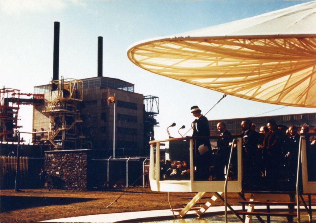 Queen Elizabeth II opening Calder Hall nuclear power station, 1956