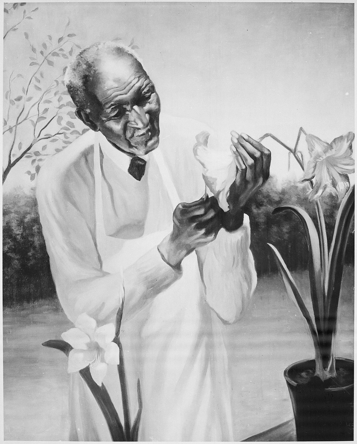 Painted portrait of George Washington Carver by Betsy Graves Reyneau