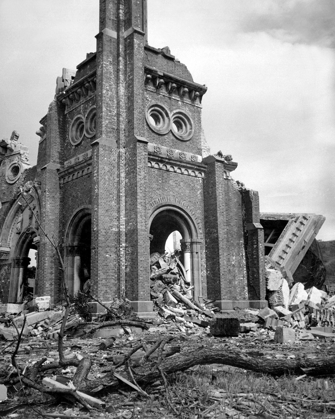 Ruins of the Urakami Catholic Cathedral in Nagasaki after the atomic bombing