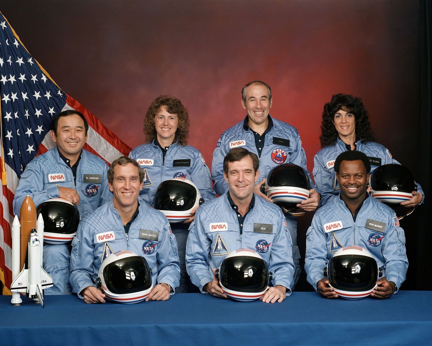 official crew portrait of the seven sts-51-l astronauts who died aboard challenger