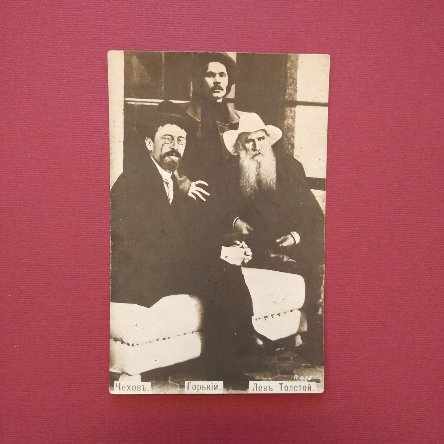 anton chekhov with maxim gorky and leo tolstoy, early 1900s