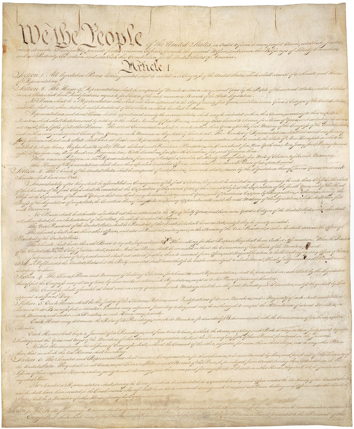 The first page of the United States Constitution