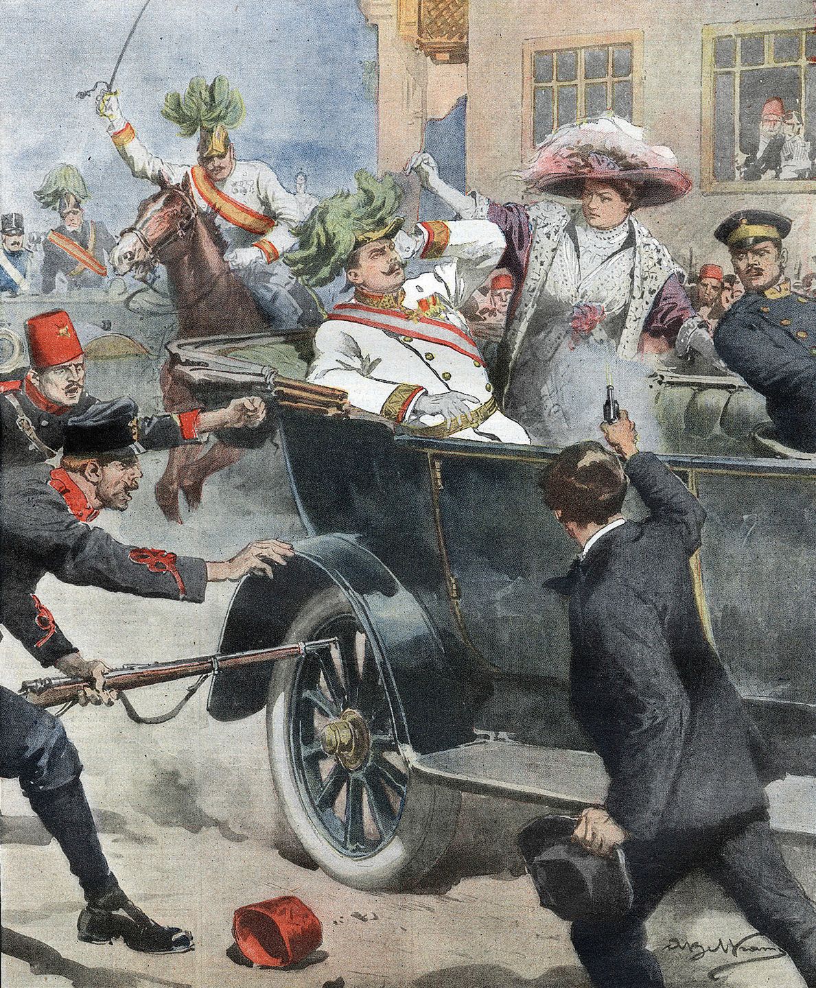 Photograph taken in Sarajevo in June 1914 showing the arrest of Gavrilo Princip immediately after the assassination of Archduke Franz Ferdinand