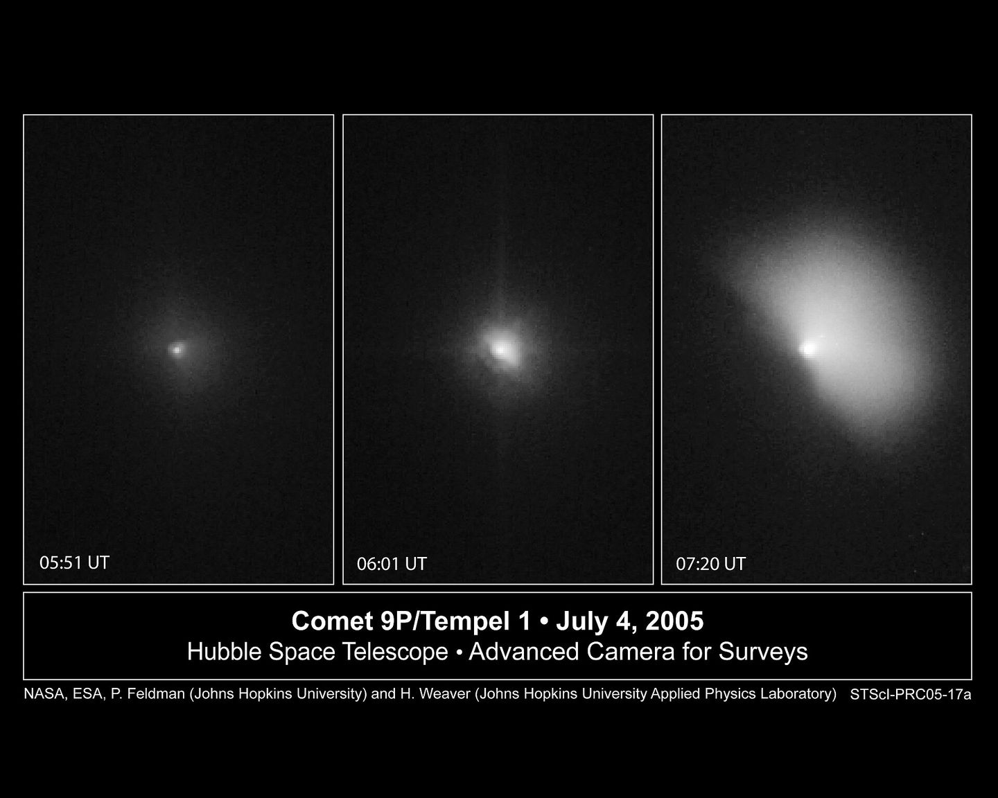 Artist's rendering of the Deep Impact probe striking comet Tempel 1