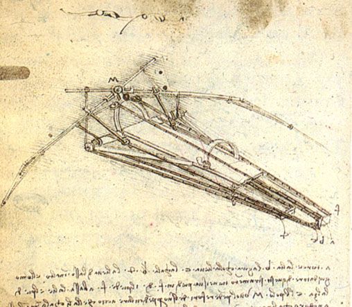 leonardo da vinci's sketch of a flying machine with mechanical wings