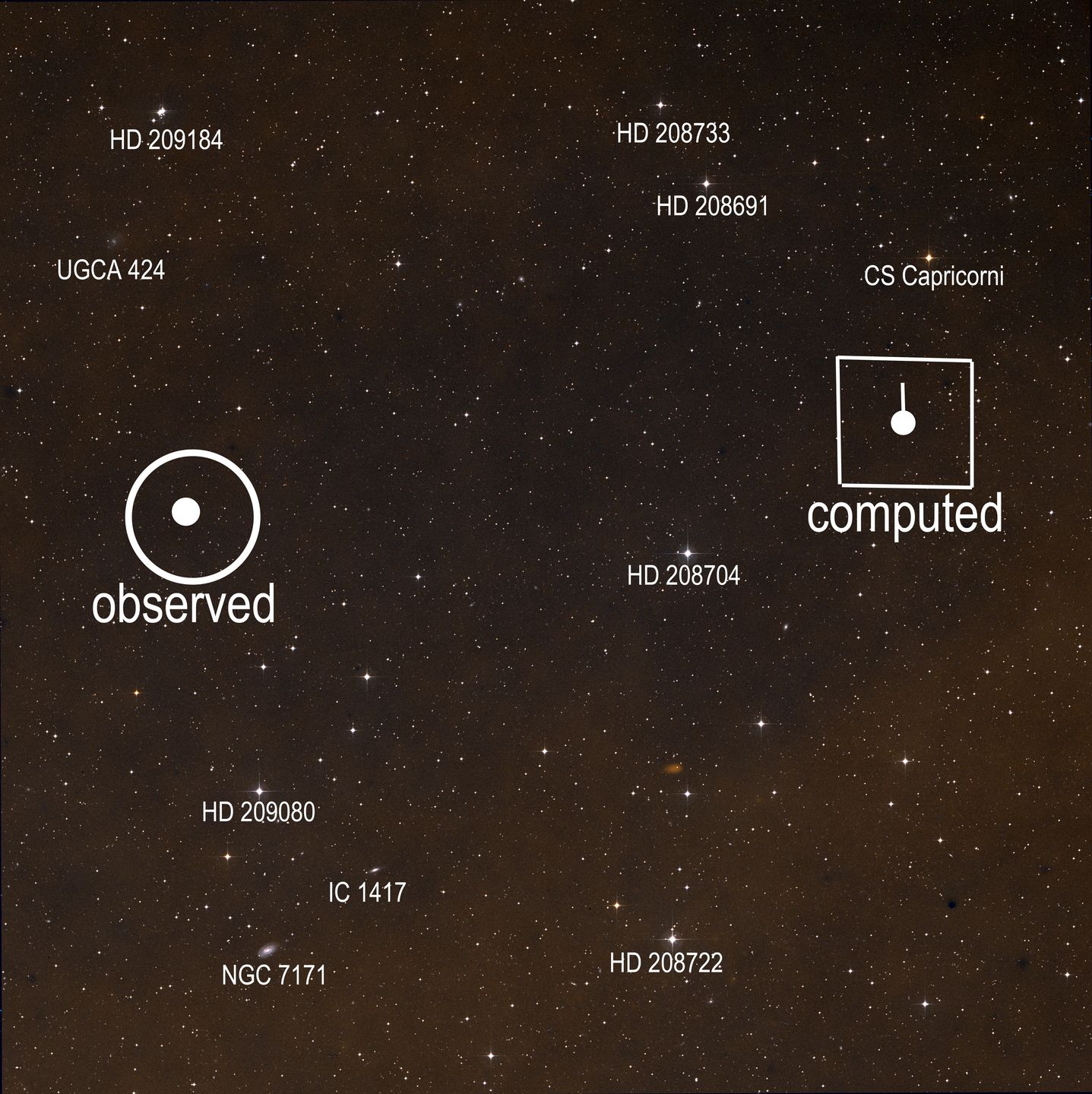 Star field showing the patch of sky near Aquarius where Neptune was first observed on 23 September 1846
