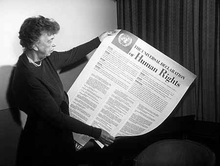 Eleanor Roosevelt holding the Universal Declaration of Human Rights