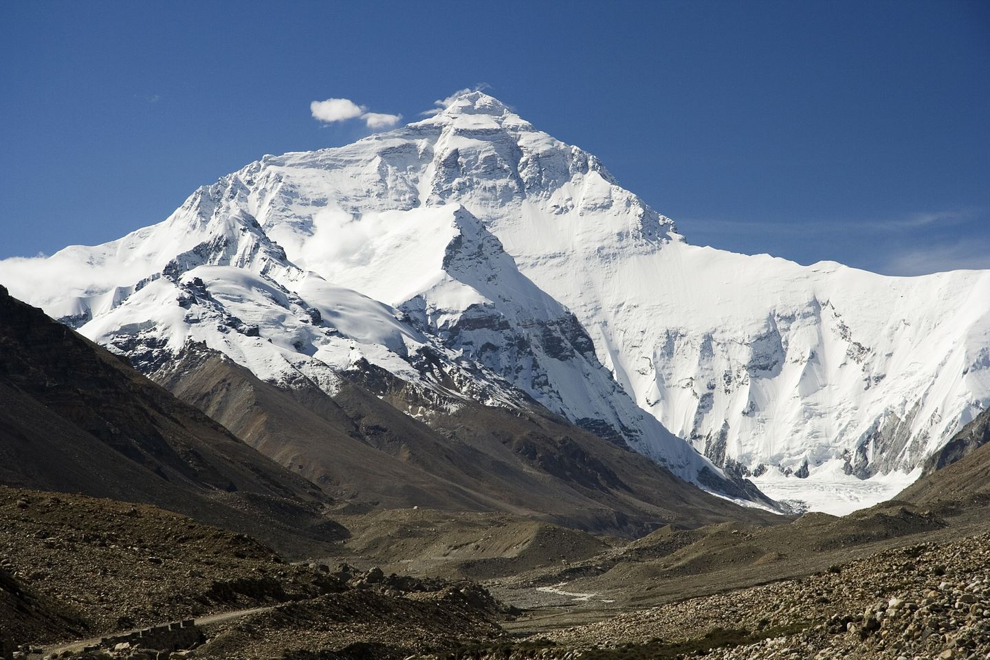 the north face of mount everest viewed from the approach toward base camp in tibet