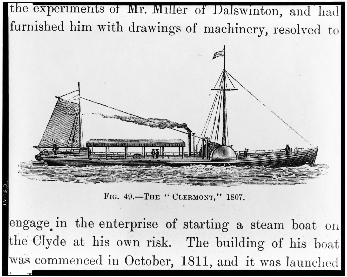 Engraving of the Clermont steamboat, 1807