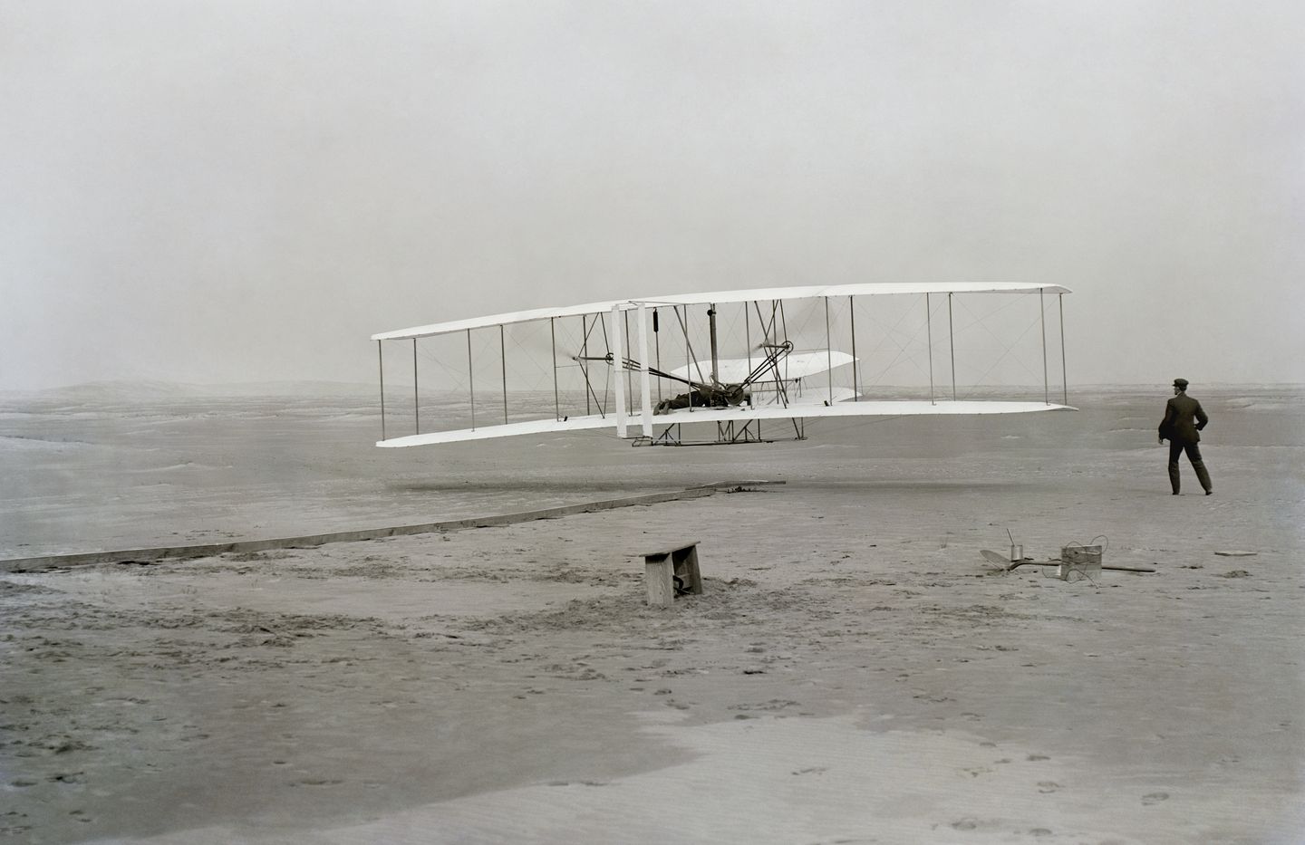 The Wright Brothers' first powered flight at Kitty Hawk, 1903