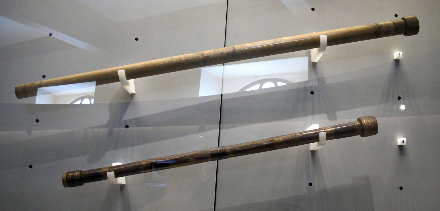 Two of Galileo's telescopes from around 1609-10, preserved at the Museo Galileo in Florence