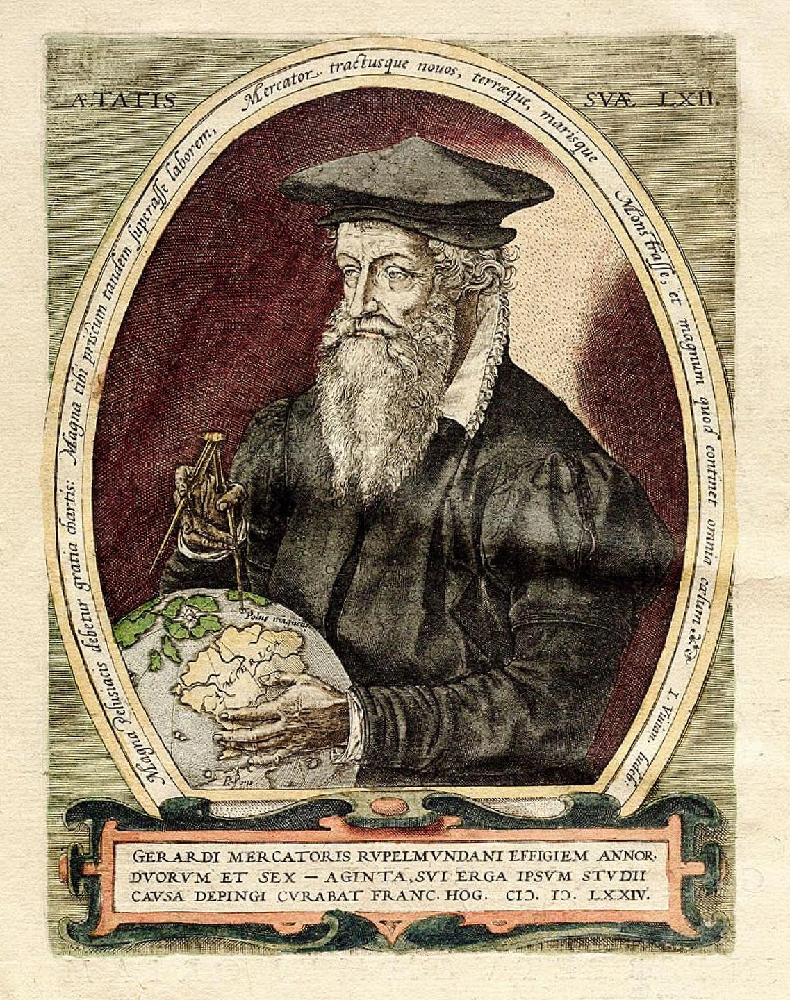 Portrait of Gerardus Mercator, Flemish cartographer, engraved 1572