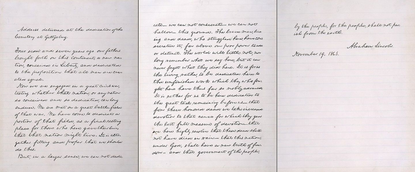 Manuscript of the Bliss copy of the Gettysburg Address in Lincoln's hand