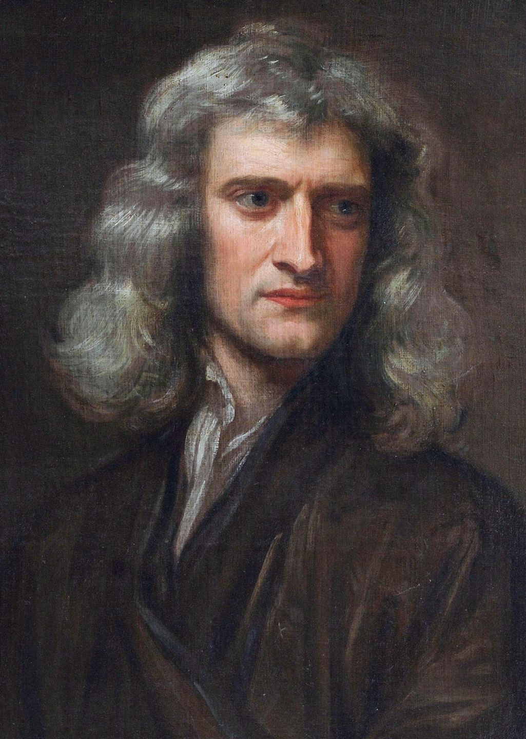 portrait of sir isaac newton painted by godfrey kneller in 1689, age 46