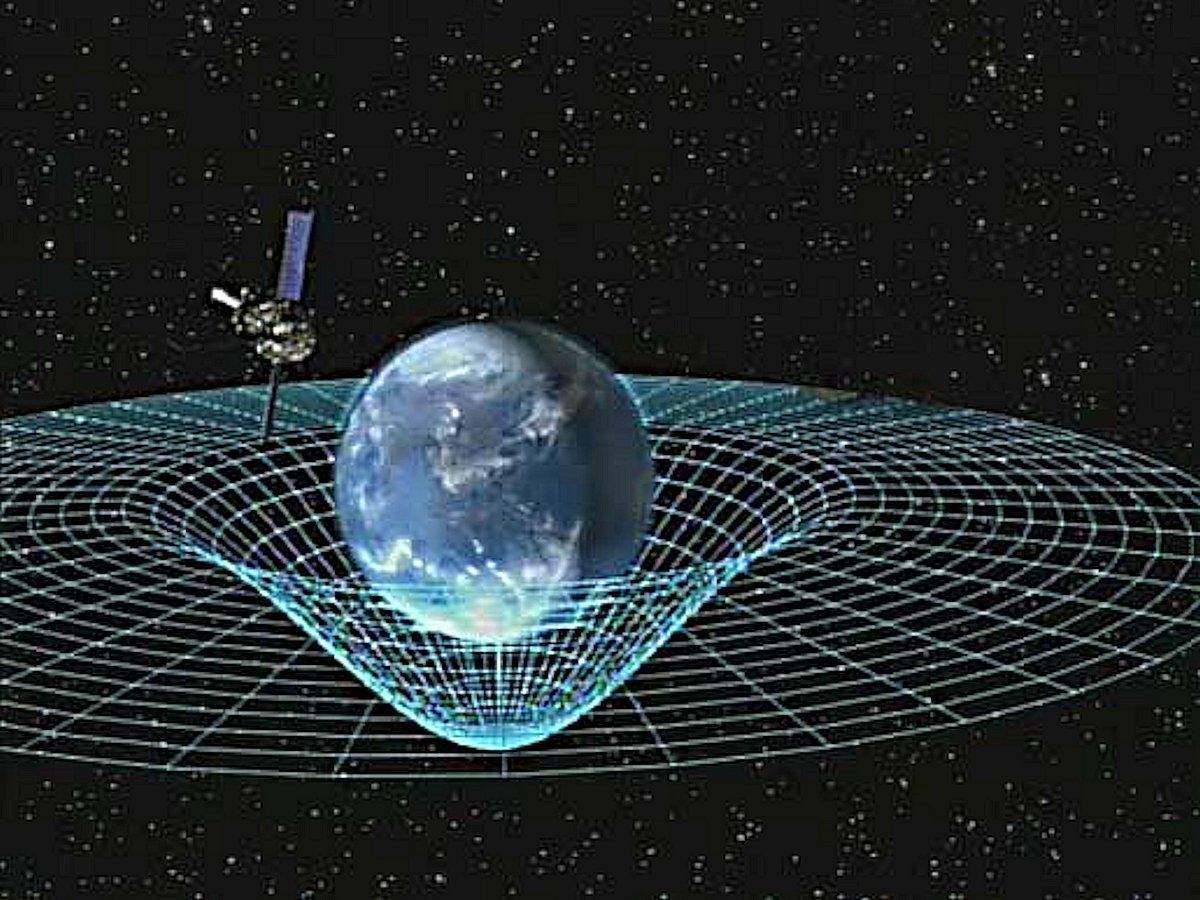 illustration of spacetime curvature around earth, as predicted by einstein's general theory of relativity