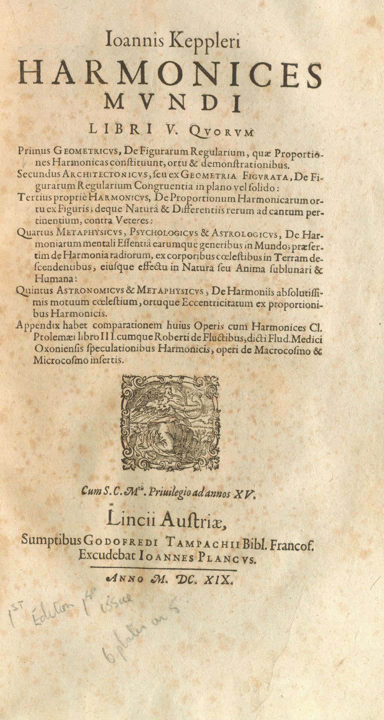 title page of kepler's harmonices mundi, 1619