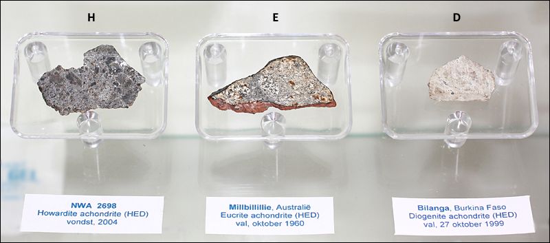 howardite, eucrite, and diogenite meteorites believed to originate from asteroid vesta
