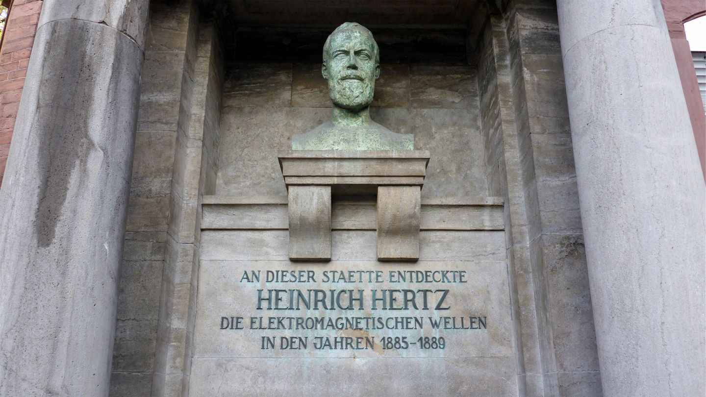Memorial to Heinrich Hertz in Karlsruhe, Germany, where he conducted his landmark electromagnetic wave experiments between 1886 and 1888