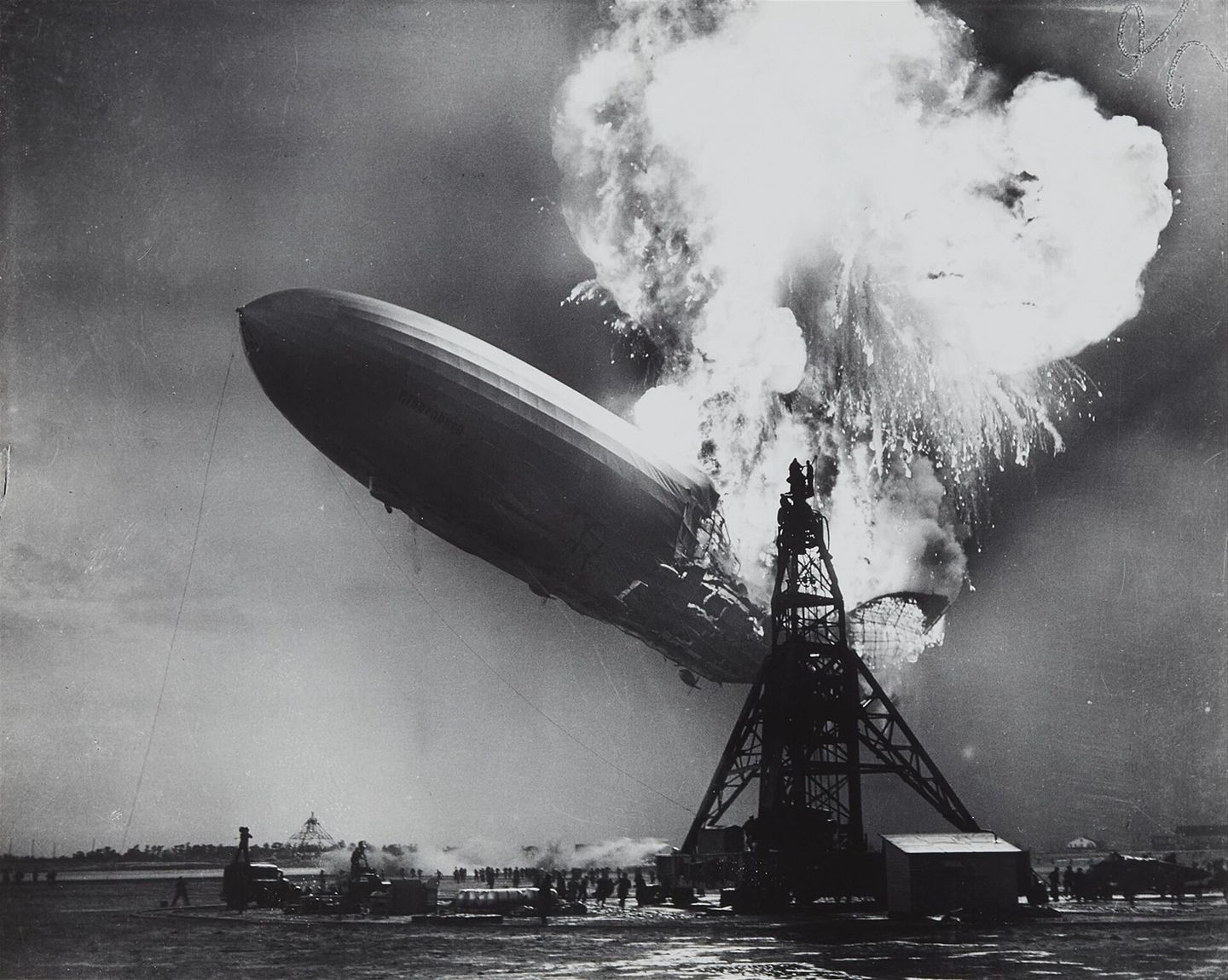 the hindenburg airship in flames while landing in new jersey in 1937