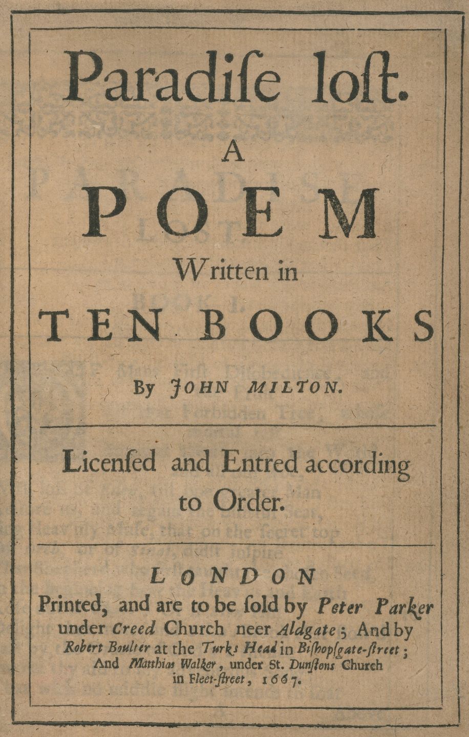 Title page of the first edition of Paradise Lost by John Milton, 1667