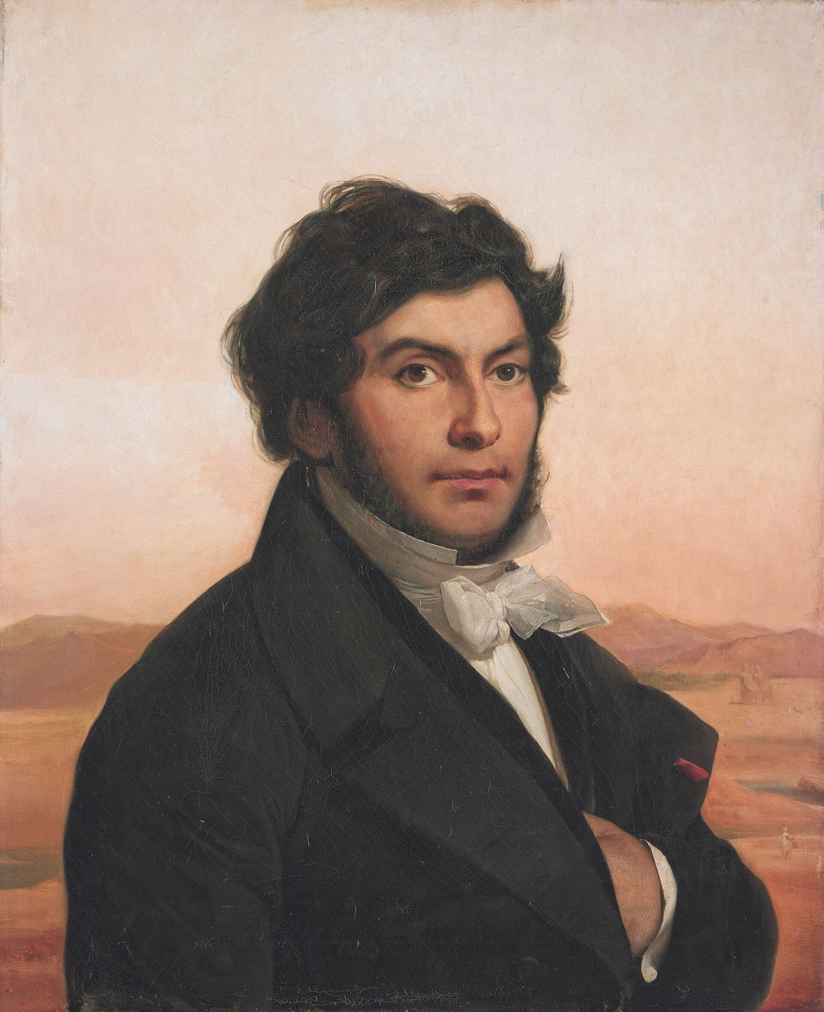 painted portrait of jean-françois champollion holding a manuscript, by léon cogniet