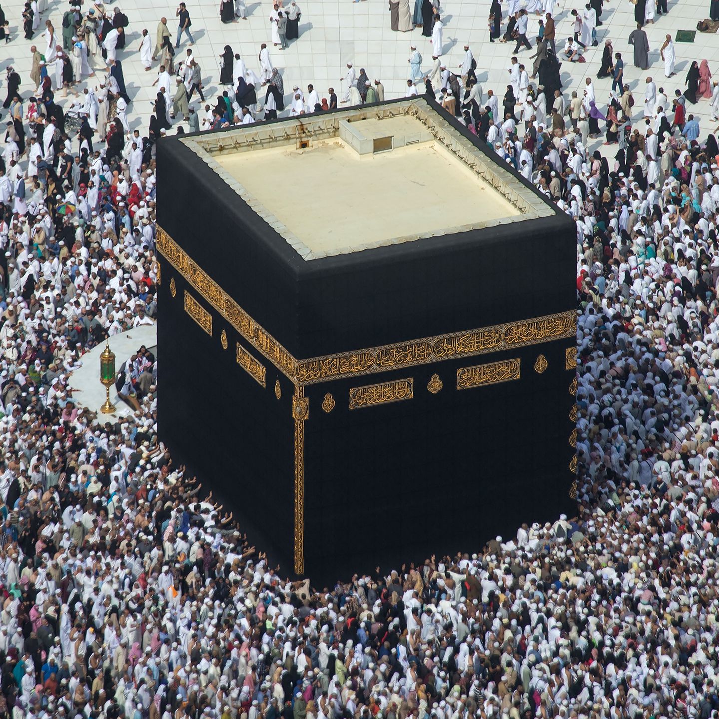 The Kaaba at Masjid al-Haram in Mecca, the holiest site in Islam, surrounded by worshippers