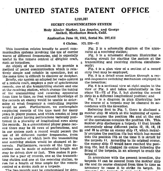 A drawing from the 1942 Secret Communication System patent