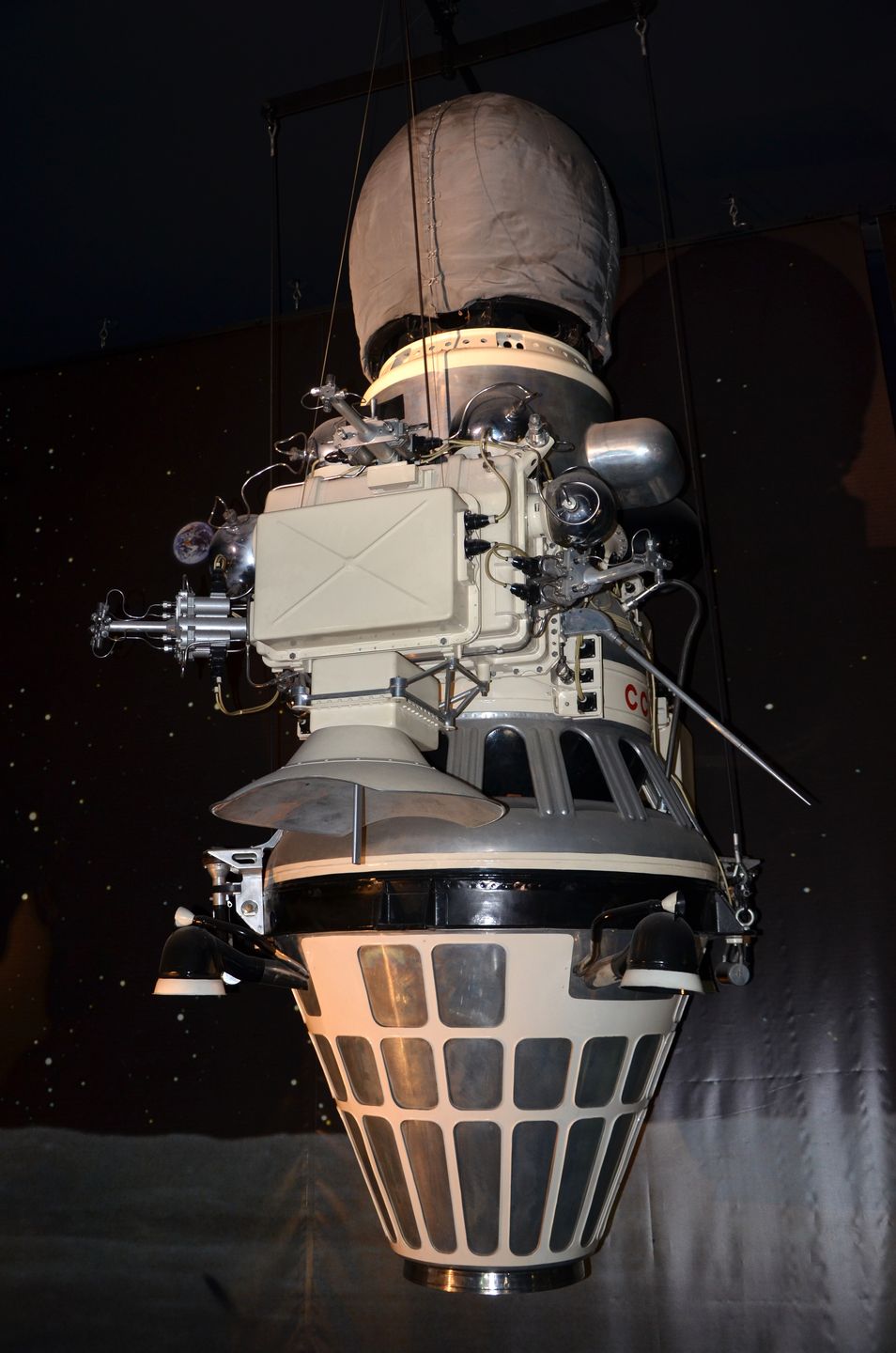 Luna 9 spacecraft model on display at the Musée de l'Air et de l'Espace in Le Bourget, France