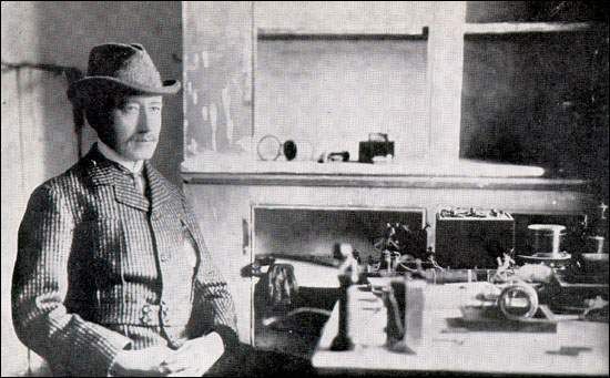 guglielmo marconi at signal hill, newfoundland, with the instruments used to receive the first transatlantic signal in december 1901