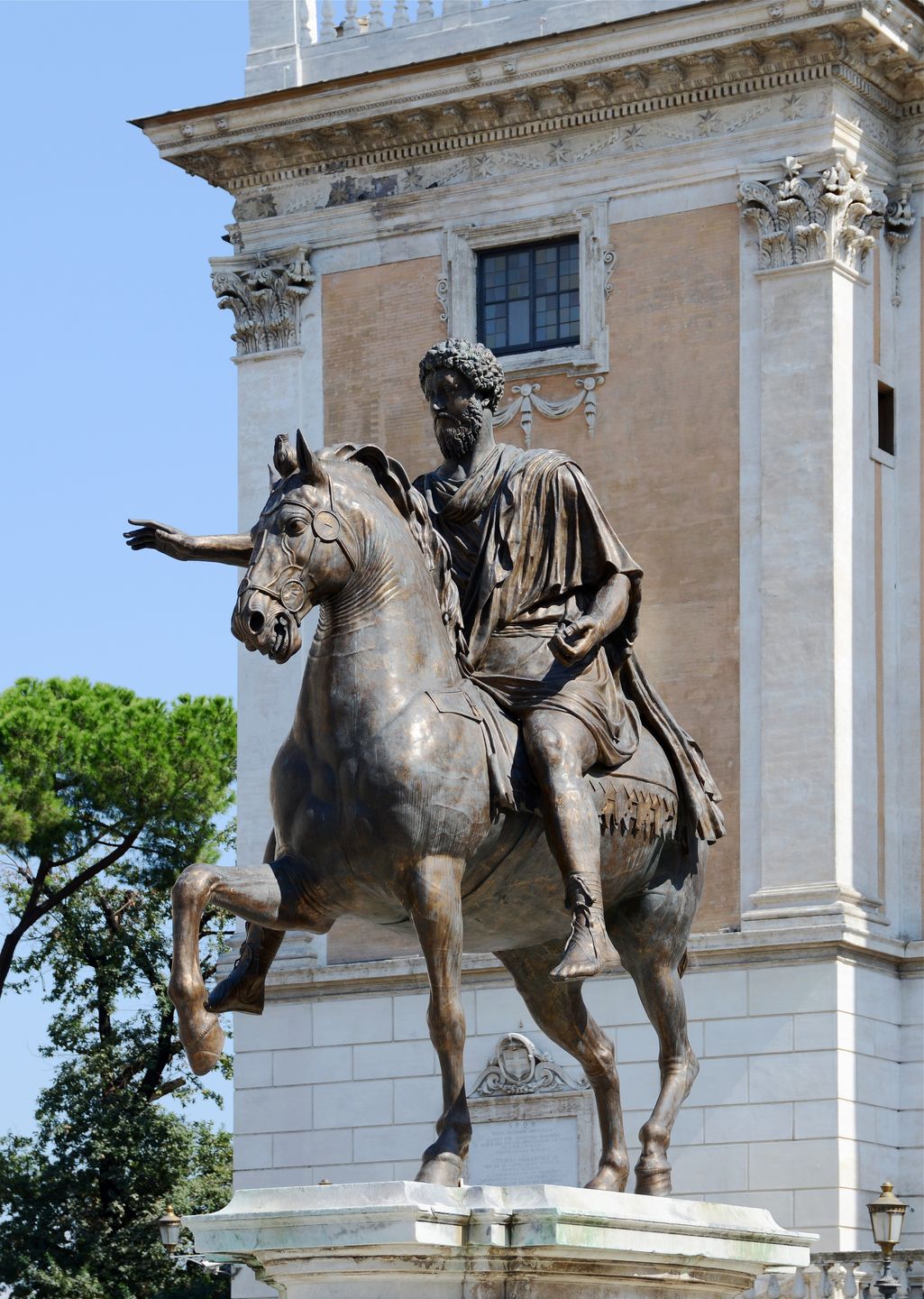 the bronze equestrian statue of marcus aurelius, housed in the musei capitolini in rome