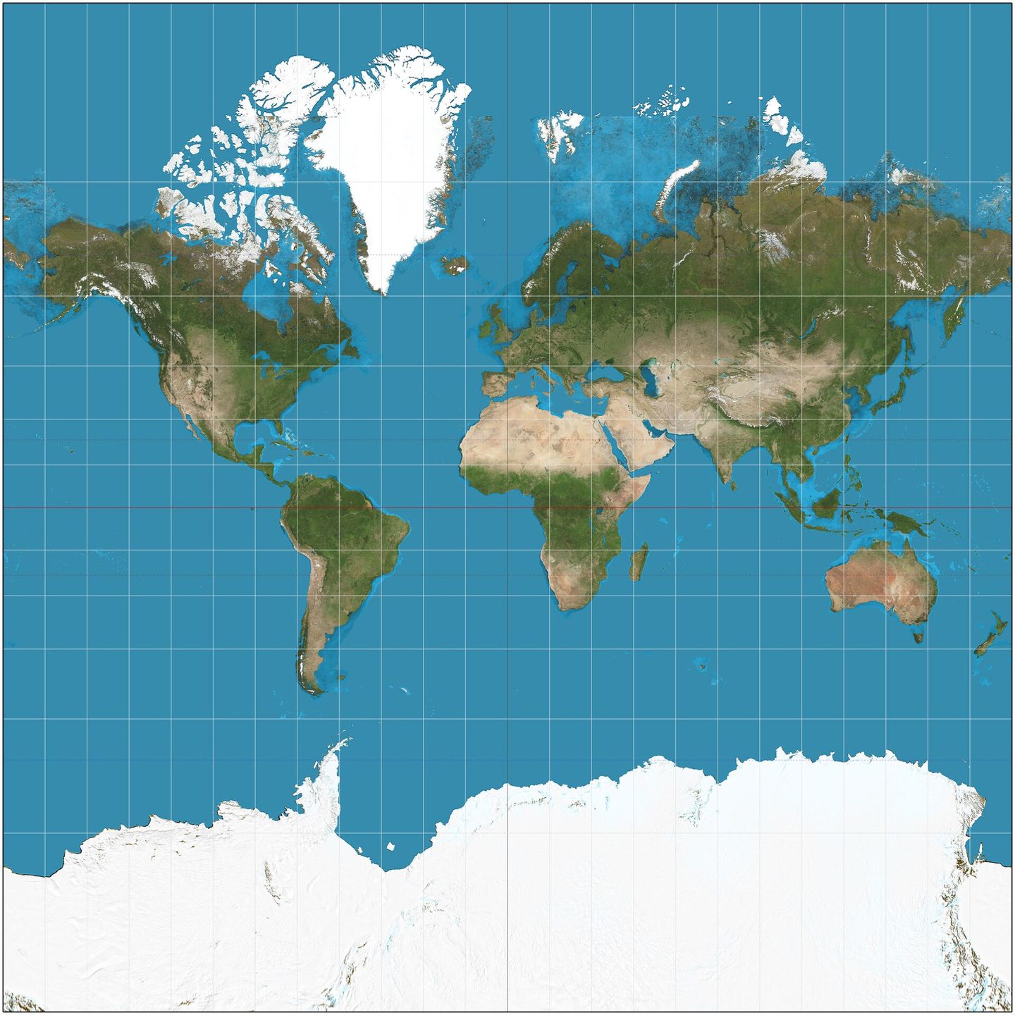 The Mercator projection world map showing geographic distortion