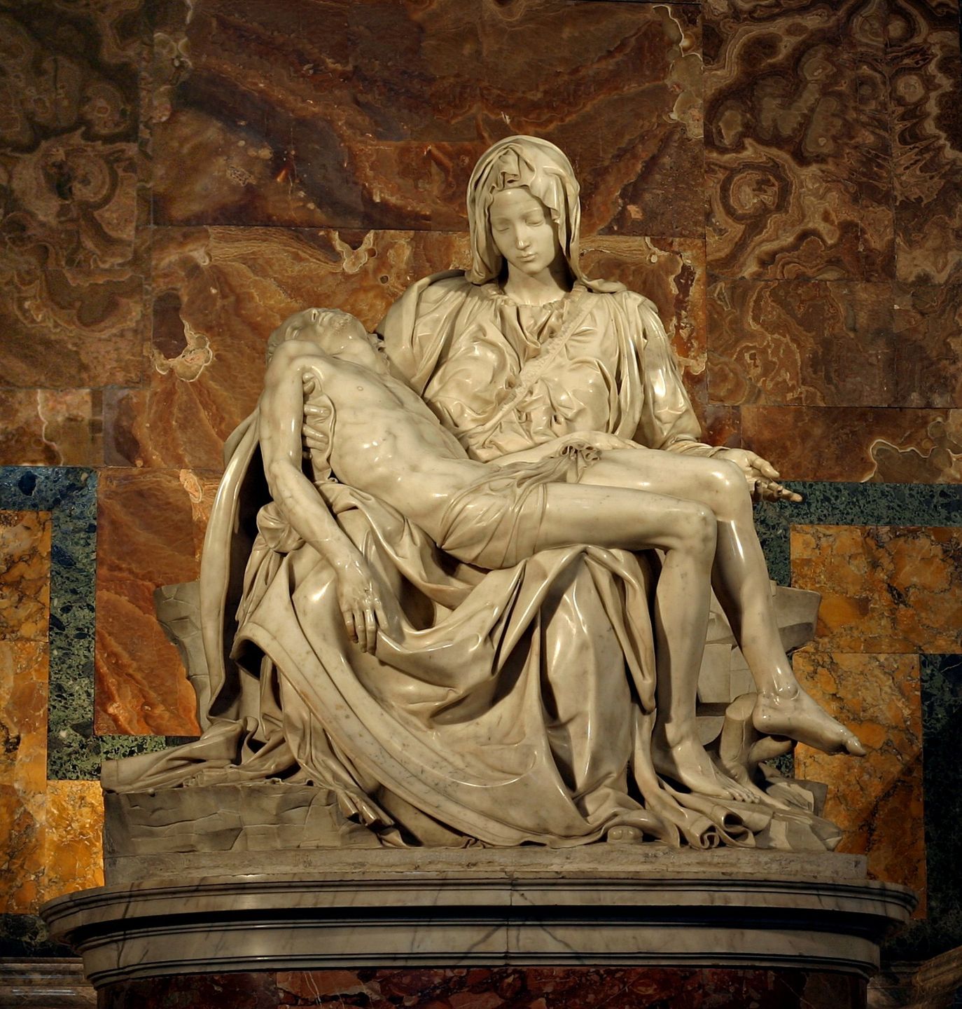 The Pietà by Michelangelo, marble sculpture of Mary holding the dead Christ, St. Peter's Basilica