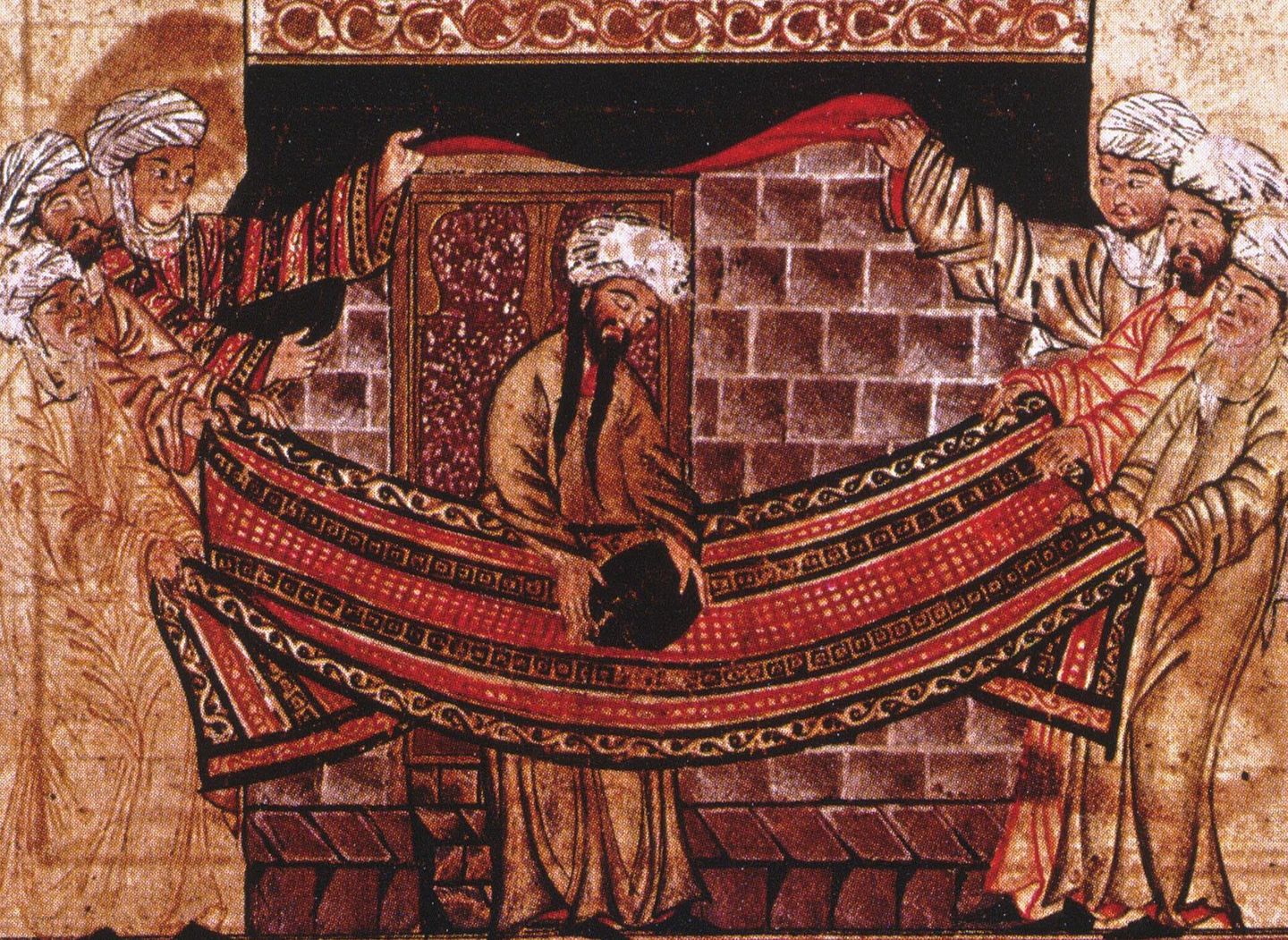 A 1315 painting depicting Muhammad and pilgrims at the Kaaba in Mecca