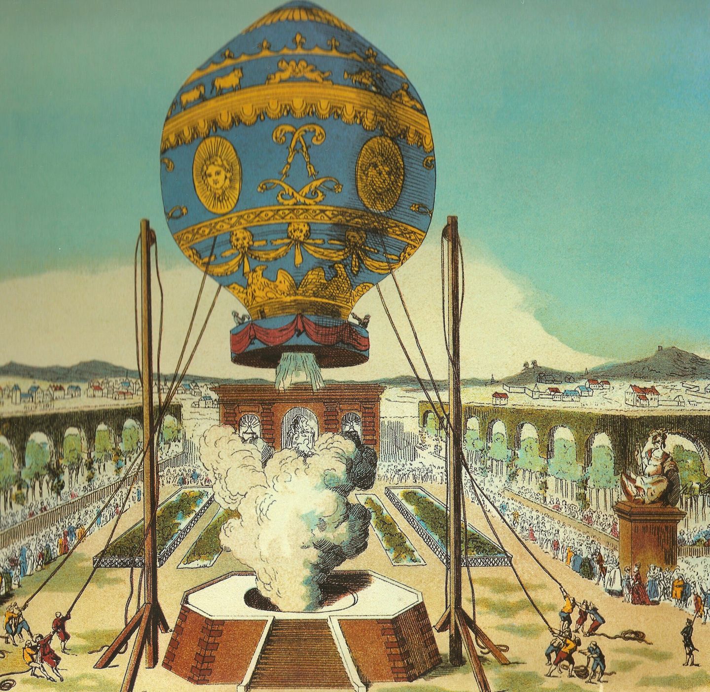 first manned montgolfier balloon flight, paris, november 1783