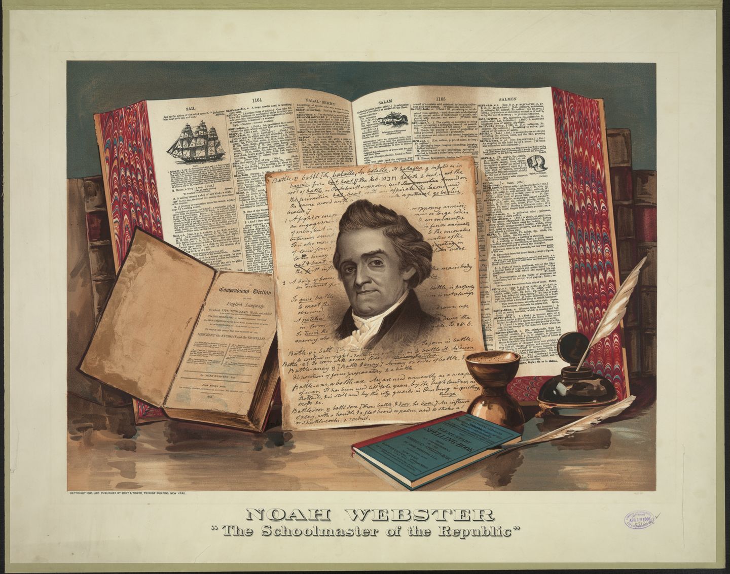 an engraving of noah webster known as 'the schoolmaster of the republic'