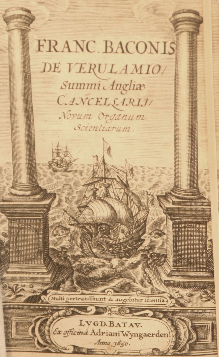 frontispiece of bacon's novum organum from 1650 edition