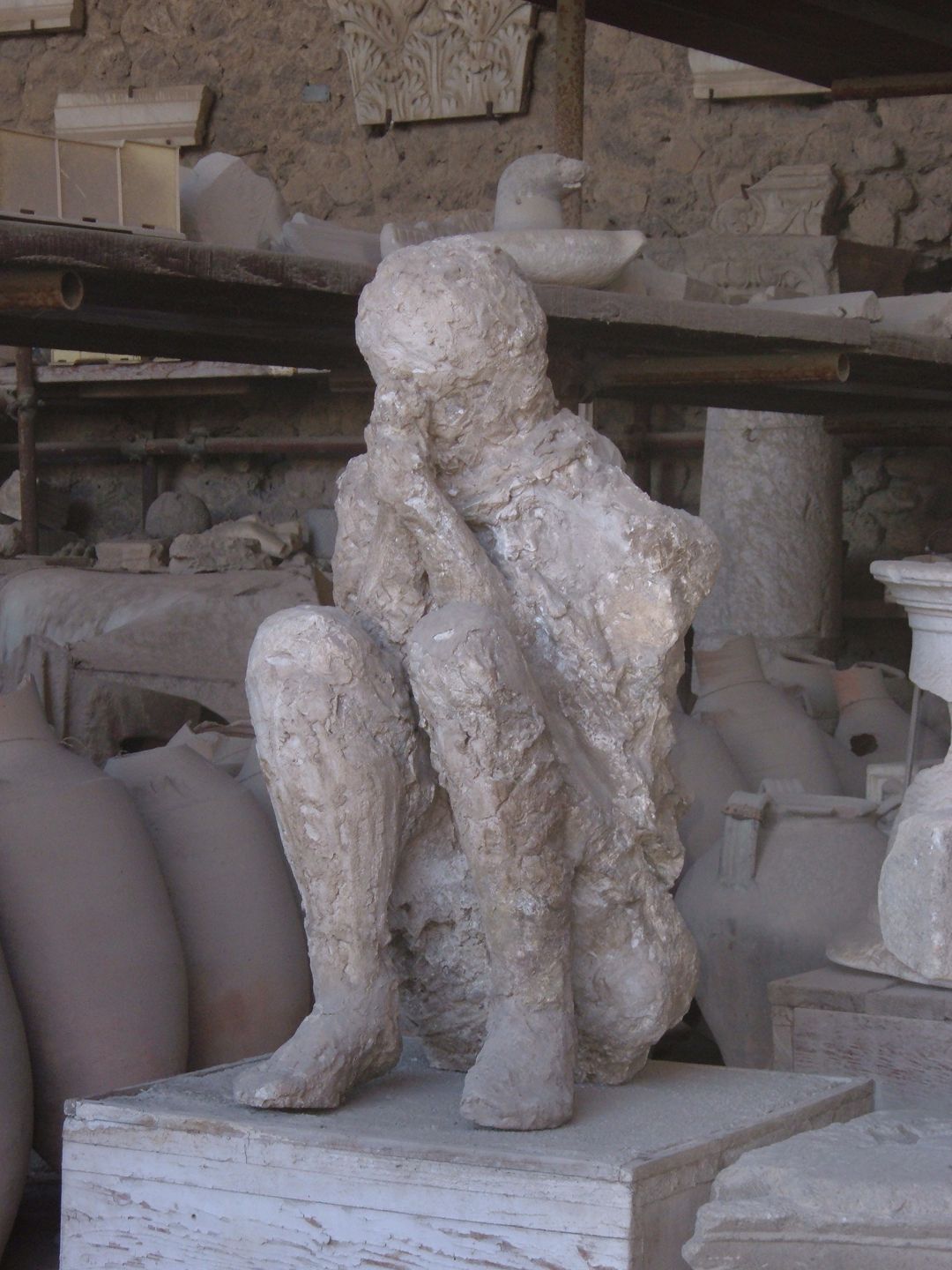 A plaster cast of a Pompeii victim, made by filling the void left in the hardened ash