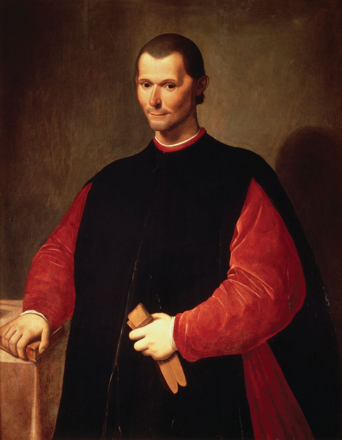 portrait of niccolò machiavelli painted by santi di tito, showing the florentine statesman in dark clothing