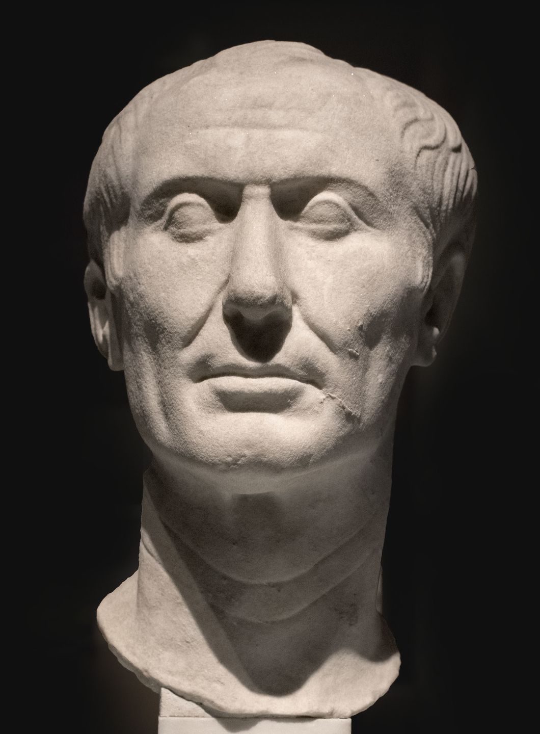 marble bust of julius caesar, roman dictator assassinated on the ides of march 44 bc